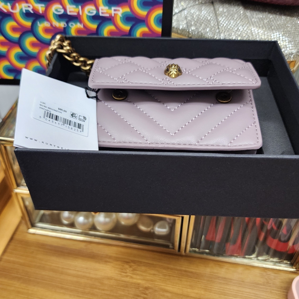 Kurt Geiger Lilac Micro-Mini Quilted Wallet with Chain